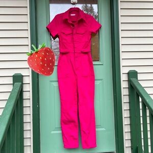 Good American Fit For Success Jumpsuit Denim Romper Hot Pink Size 2 Fuschia